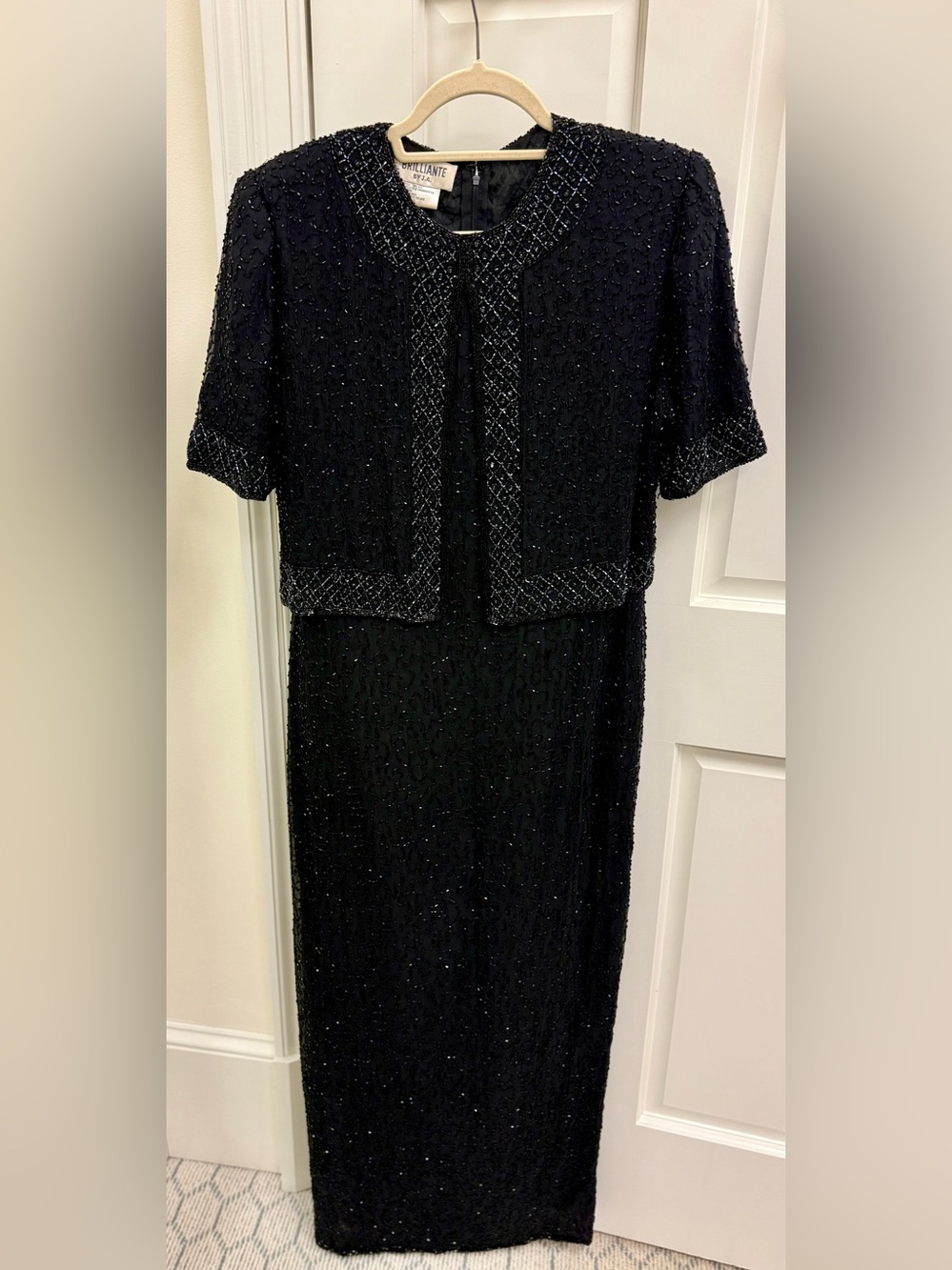 BRILLANTE BY J.A. Vintage 90’s Black Beaded 100% Silk Maxi Evening Gown - Large